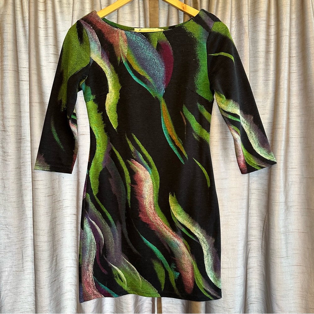 Sunny Girl Black & Rainbow Swirl Bodycon Mini Dress Small